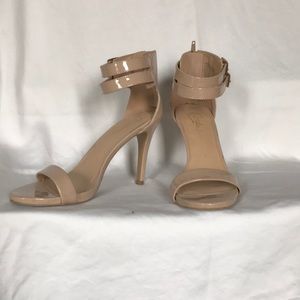 Nude heels with ankle strap
